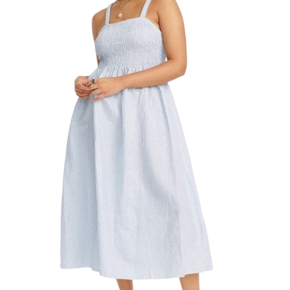J.Crew Linen Cotton Blend Blue White Striped Dress Coverup